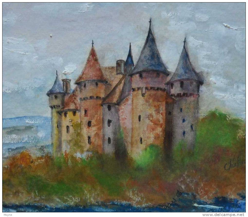 SUPERBE  AQUARELLE / GOUACHE  :  -   CHATEAU DE VAL CORREZE    , , Signée Et  Datée - Aquarelles