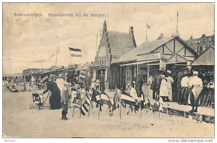 ANSICHTKAART (509) SCHEVENINGEN * STRANDLEVEN BIJ DE TENTJES *  GELOPEN  IN 1917 VAN SCHEVENINGEN-KURHAUS NAAR VOORBURG - Scheveningen