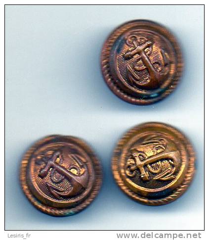 TROIS BOUTONS METALLIQUES BOMBES - ANCRE MARINE - PEUT ETRE DE L´ARMEE FRANCAISE EN INDOCHINE - DIAMETRE 14 Mm - Buttons