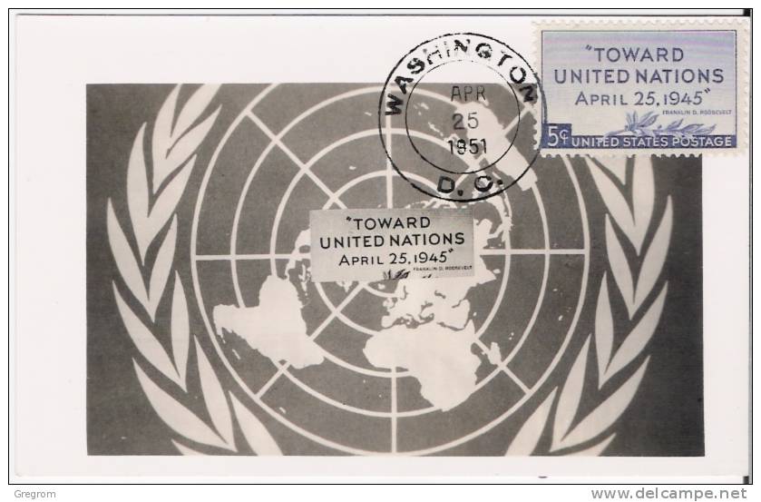 Etats Unis USA ( CM ) Yt 479 , Obl : WHASHINGTON 1951,  Toward United Nations ( Maximum Card ) - Cartes-Maximum (CM)