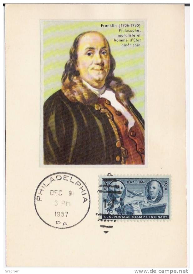 Etats Unis USA ( CM ) Yt 499 , Obl :   PHILADELPHIA 1957, FRANKLIN( Maximum Card ) - Maximum Cards