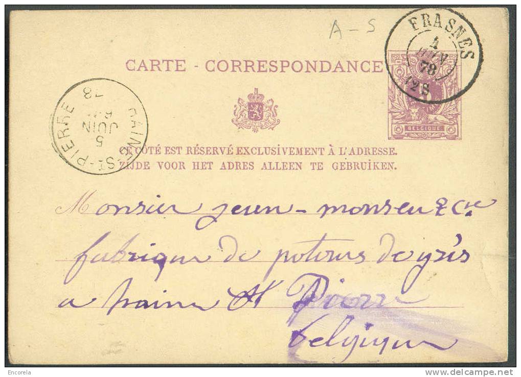 Cachet DOUBLECERCLE  Sur Entier Postal Lion Couché - FRASNES 1878 - NIPA 400 X 3 -- 6231 - Postkarten 1871-1909