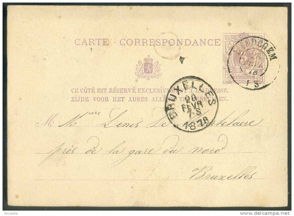 Cachet DOUBLECERCLE  Sur Entier Postal Lion Couché - LANDEGEM 1878 - NIPA 500 X 3 -- 6242 Daté De Névele - Cartes Postales 1871-1909