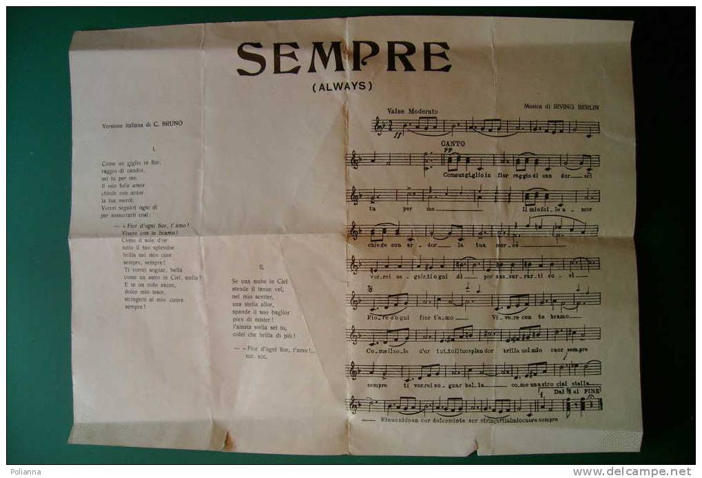 C0242 Spartito Musicale ALWAYS - SEMPRE Musica Irving Berlin - Spartiti