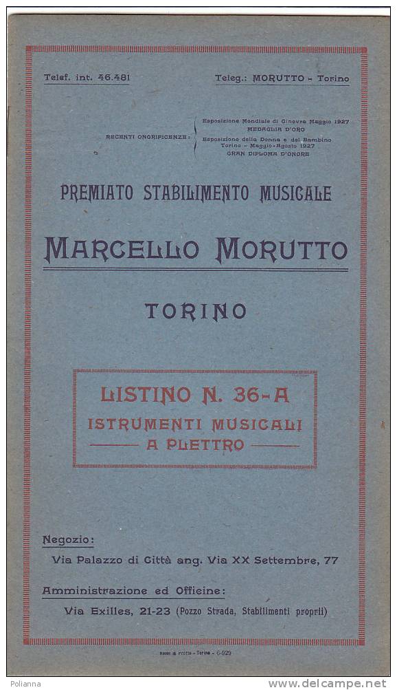 C0243 Listino Illustrato STRUMENTI MUSICALI A PLETTRO : MANDOLINI - MANDOLE - BANJOS  Stab.Musicale - Torino 1929 - Musique