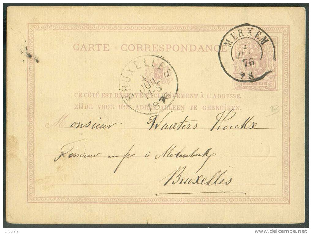 Cachet DOUBLECERCLE  Sur Entier Postal Lion Couché - MERXEM 1876 - NIPA 400 X 3 -- 6250 - Postkarten 1871-1909