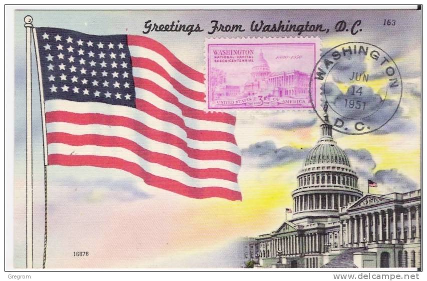 Etats Unis USA ( CM ) Yt 544 , Obl : WASHINGTON 1951  ,  ( Maximum Card ) - Cartes-Maximum (CM)