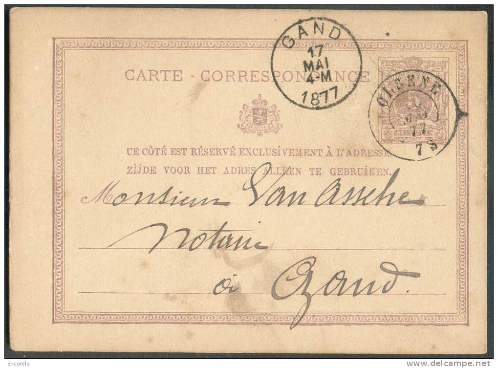 Cachet DOUBLECERCLE  Sur Entier Postal Lion Couché  - OLSENE 1877 - Rare NIPA 750 X 3 -- 6256 - Postkarten 1871-1909