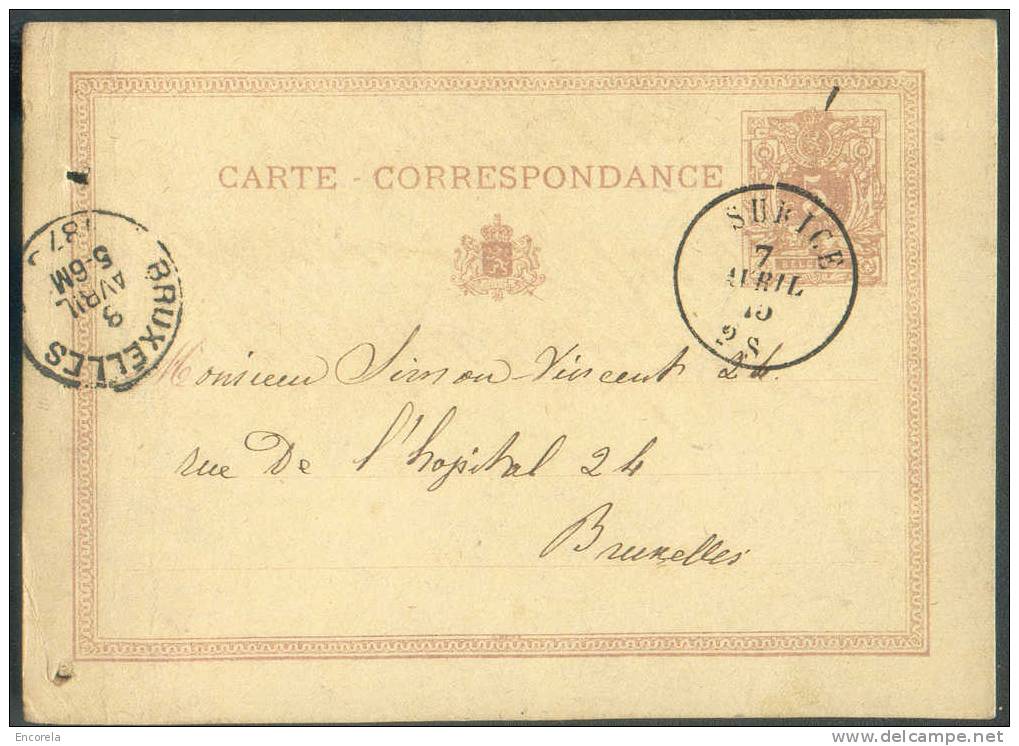 Cachet DOUBLECERCLE  Sur Entier Postal Lion Couché  - SURICE 1875 - NIPA 400 X 3 -- 6266 Daté De ROMEDENNE - Cartes Postales 1871-1909