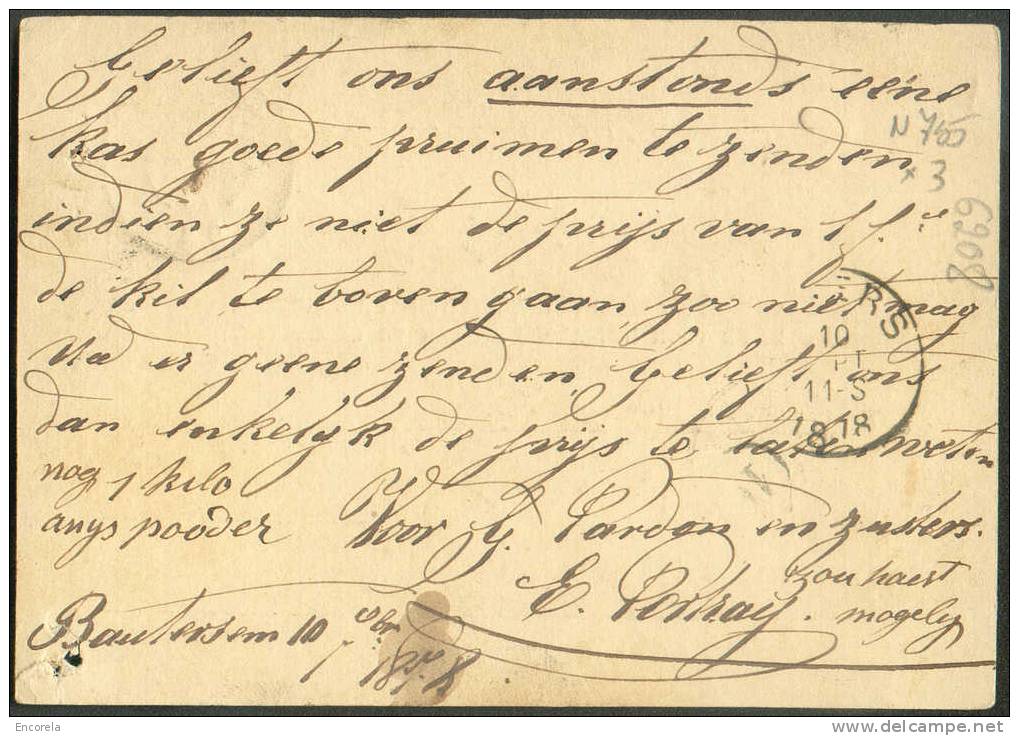 Cachet DOUBLECERCLE  Sur Entier Postal Lion Couché  - VERTRYCK 1878 - Rare NIPA 750 X 3 -- 6268 Daté De BOUTERSSEM - Cartes Postales 1871-1909