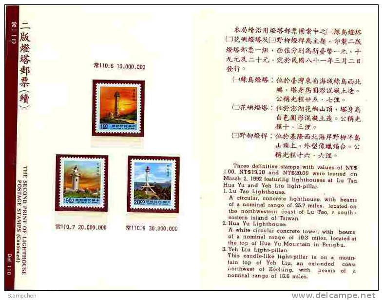 Folder Taiwan 1992 2nd Print Lighthouse Stamps 4-2 Relic - Ungebraucht