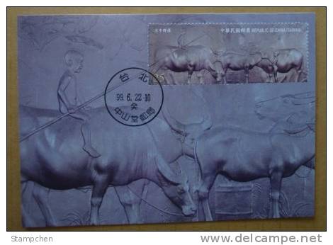 Maxi Card Taiwan 2010 Sculpture Stamp Water Buffalo Ox Banana Bamboo Hat Kid Boy - Maximumkarten