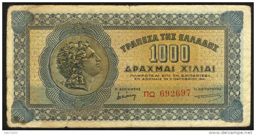 Billet De Banque Usagé - 1000 Drachmes - N° 692697 - Grèce - 1941 - Griechenland