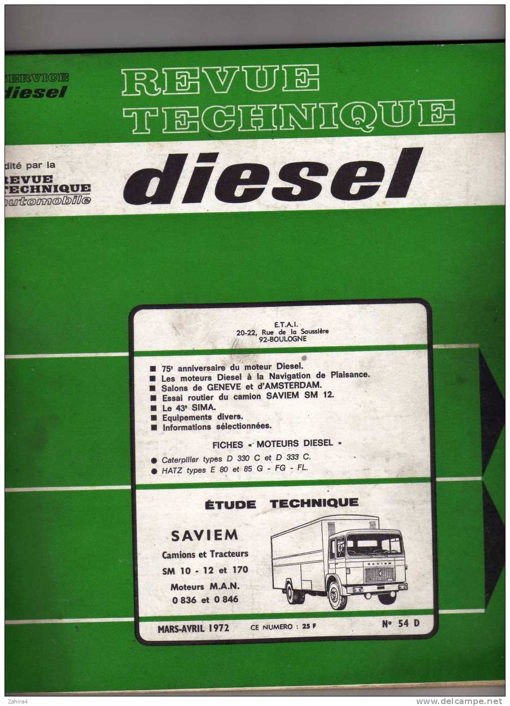 CAMIONS  - Revue Techn - N° 54 D - SAVIEM  -  SM 10 - 12 Et 170 - Moteur MAN 0 836 Et 0 846 - Auto