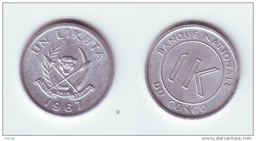 Congo 1 Likuta 1967 - Congo (República Democrática 1964-70)