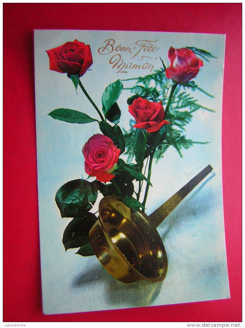 CPSM-THEME FÊTES / VOEUX- BONNE FÊTE MAMAN,AVEC DES ROSES ET CASSEROLE EN CUIVRE  -PHOTO RECTO/VERSO-VOYAGEE - Fête Des Mères