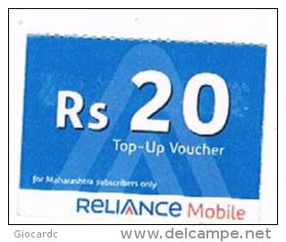 INDIA  - RELIANCE MOBILE, MAHARASHTRA  (GSM RECHARGE) - TOP UP VOUCHER (LITTLE CARD) - USED - RIF. 712 - Inde