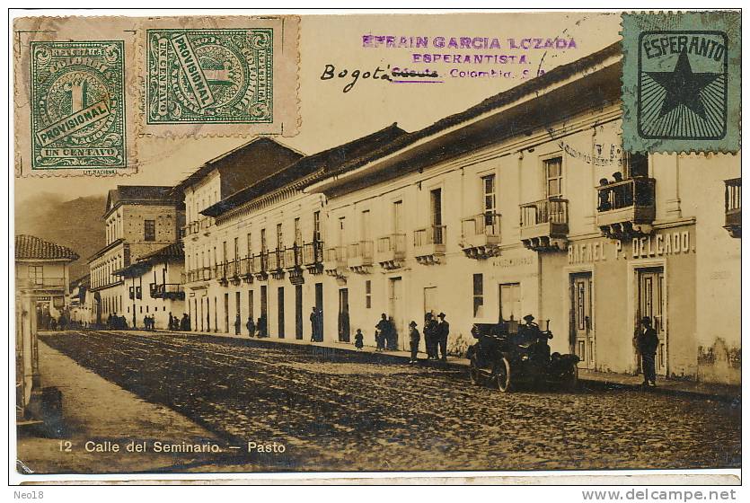 Pasto 12 Calle Del Seminario Circulada 1922 De Bogota A Santa Clara Cuba Esperanto Delgado - Colombie