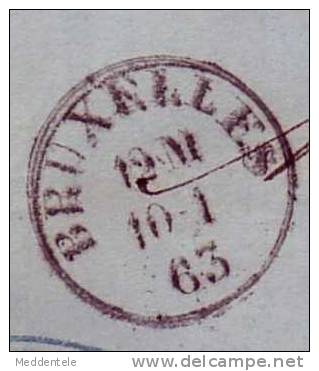 Lettre N° 10X2 Pl 2 Margé P 24 Bruxelles (Libraire Place Ste Gudule) 10-01-1863 Vers GAND (5)   TTB - 1858-1862 Medaillons (9/12)