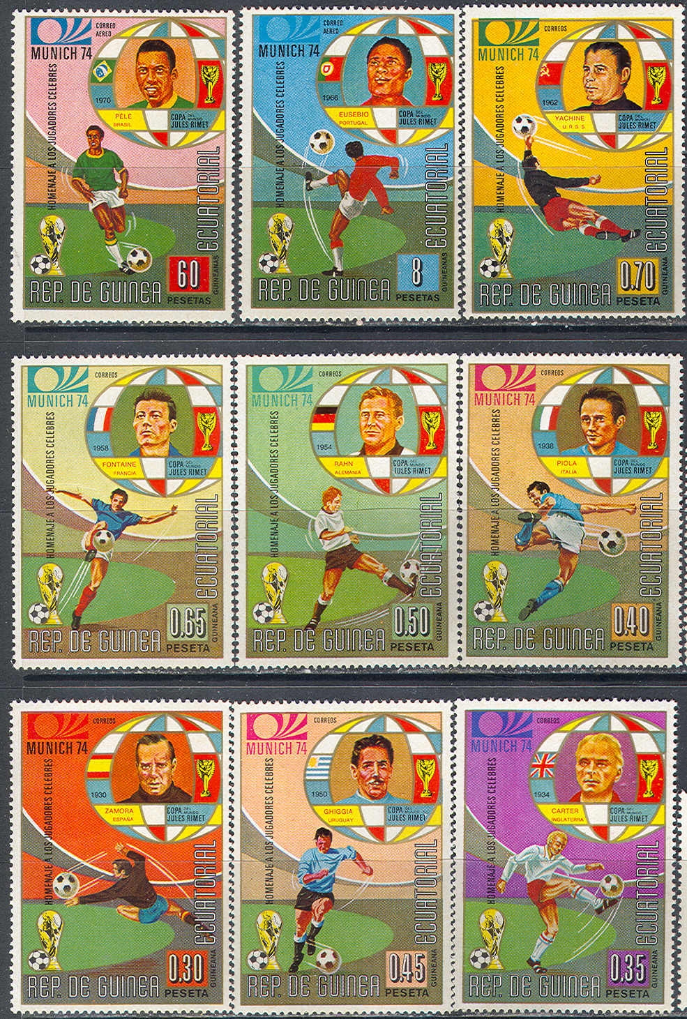 1997 ✅ Sport Football Soccer FIFA WM Cup Footbalers 1974 Guinea Equatorial 9v Set MNH ** - 1974 – Germania Ovest