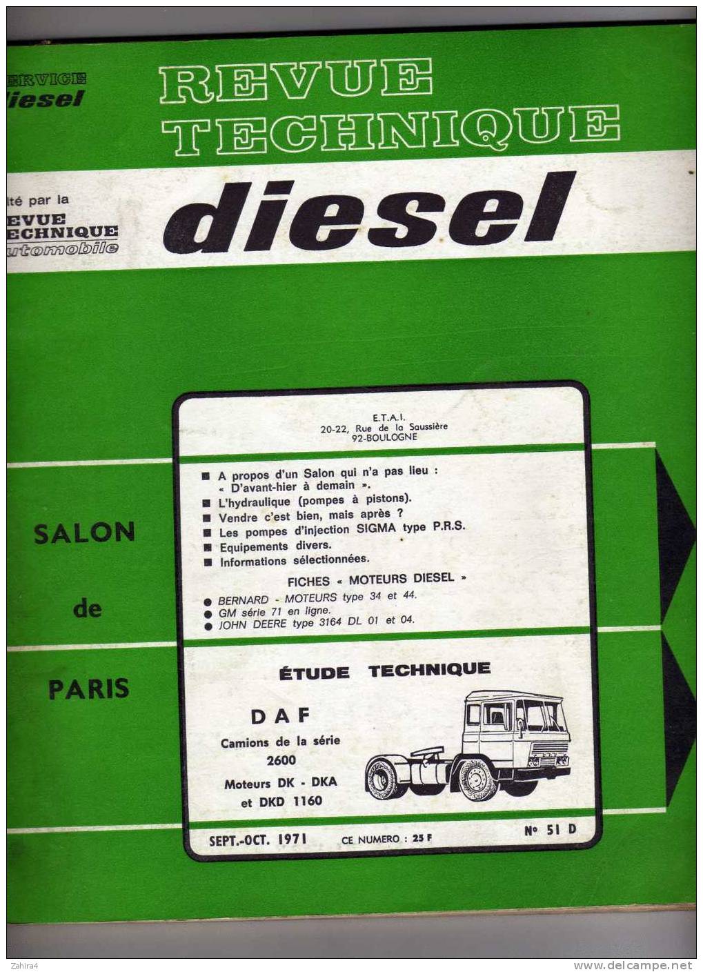 Revue Tech  -  Diesel  - DAF  -  Camions Serie 2600 - DK - DKA Et DKA 1160  -  N° 51 D - Auto