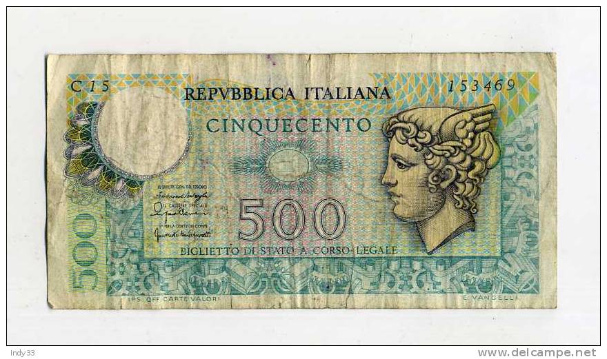 - ITALIE . BIGLIETTO DI STATO  500 L. 1976 - 500 Liras