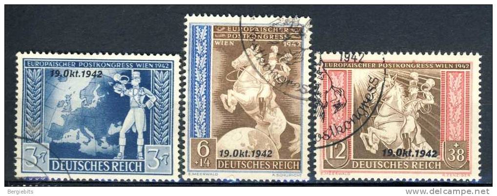 1942 Germany VF Used Complete Set Of 3 Stamps " Postkongress Overprinted " - Used Stamps