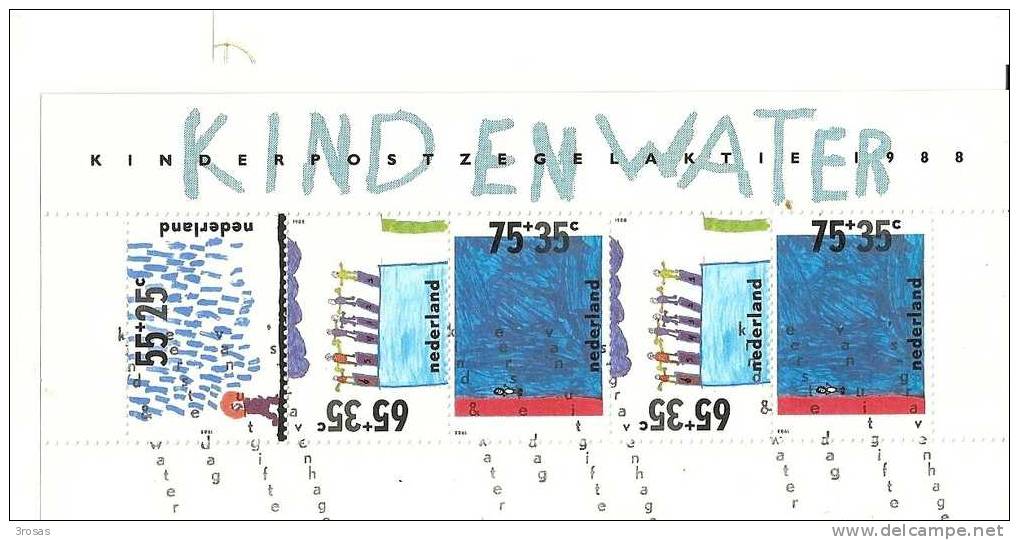 Pays-Bas Netherlands 1988 Bienfaisance Pour L´enfant De L´eau Feuille For The Children Block Child And Water Obl - Used Stamps