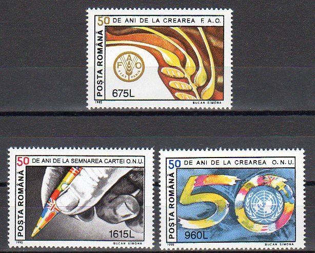 Romania 1995 / 50 Years ONU, FAO / 3 Val - Neufs