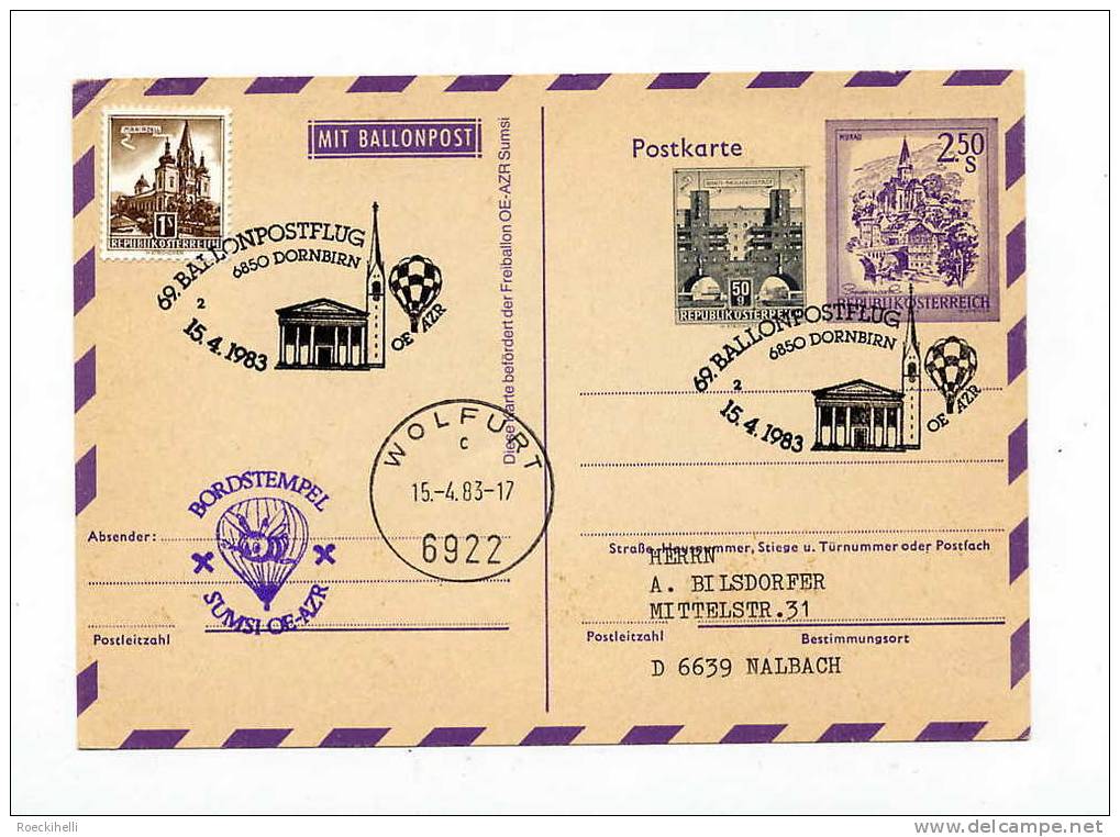 15.4.83   -  Karte  "69. Ballonpostflug 6850 Dornbirn"  -  Siehe Scan  (Bapo69) - Per Palloni