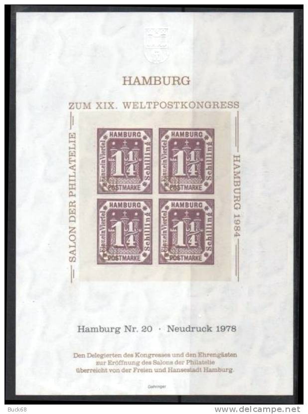 DEUTSCHLAND HAMBURG Hambourg Allemagne Mi Nr. 20 YT 22 ** Bloc De 4 Réimpression NEUDRUCK 1978 - Hamburg