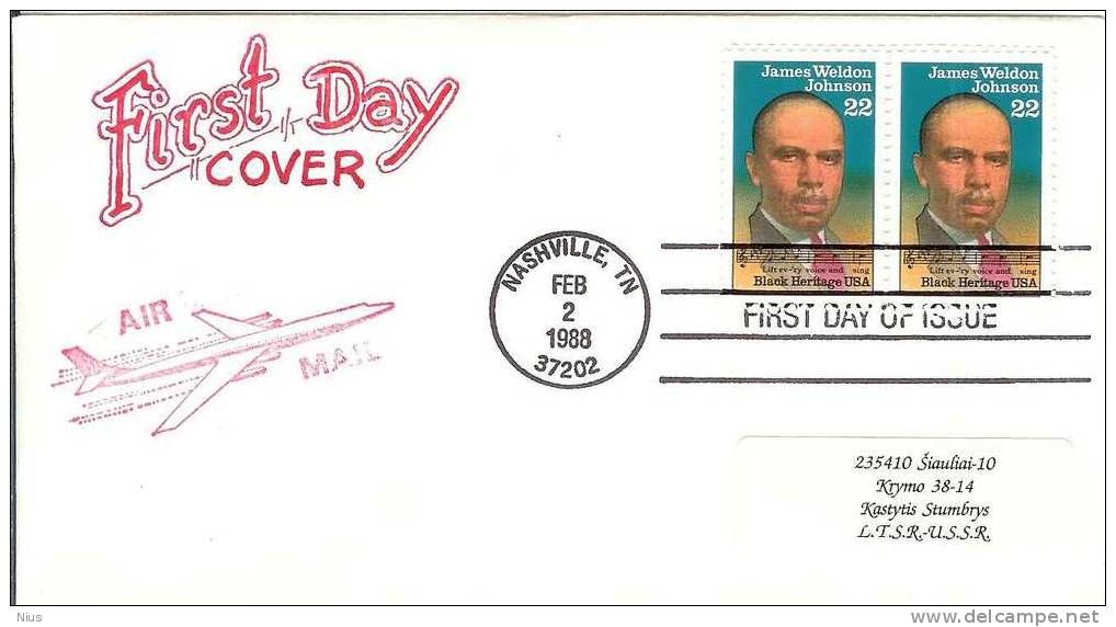 USA United States 1988 FDC Composer Music James Weldon Johnson Songwriter Poet Writer, Canceled In Nashville - 1981-1990