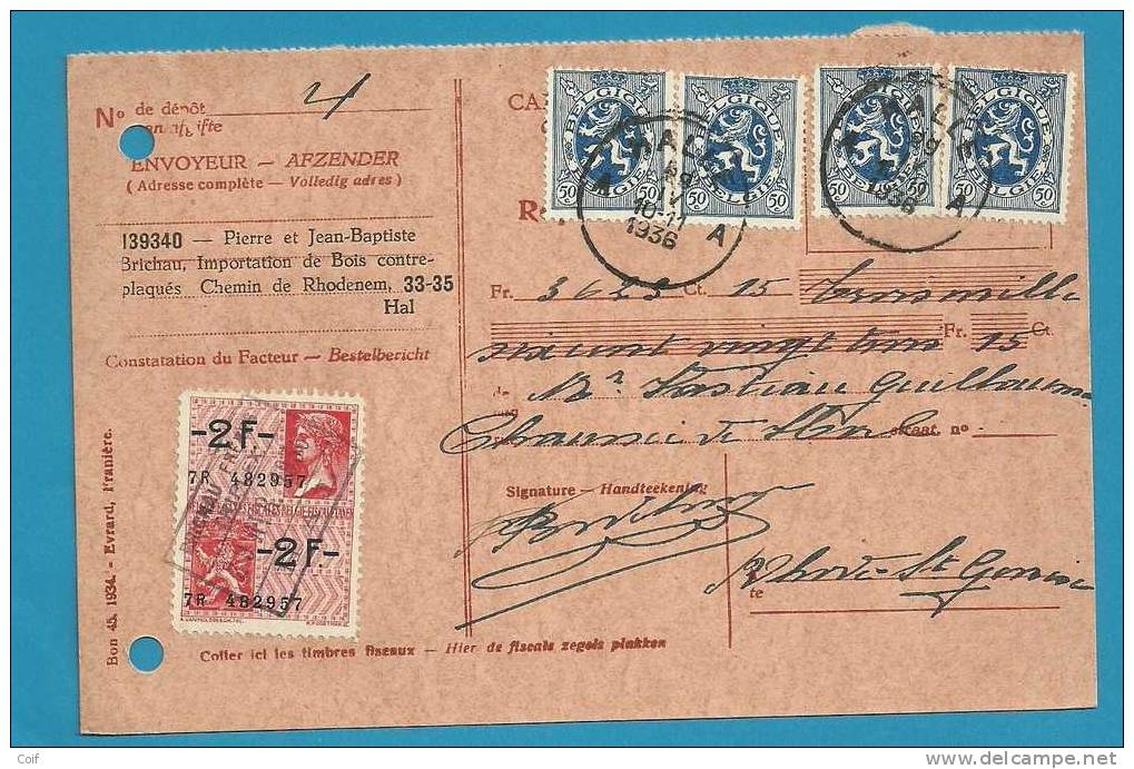 285 (X4) Op Ontvangkaart/Carte-récépissé Met Stempel HALLE  (met Fiscale Zegel) - 1929-1937 Lion Héraldique