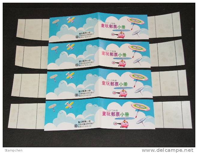 X4 Taiwan 1993 Toy Stamps Booklet Dueling Rubber Band Bamboo Sandbag Dragonfly Cat Dog Helicopter - Carnets
