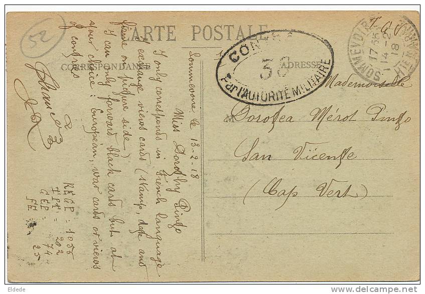 Cachet Censure De Chaumont . Envoi De  Sommevoire Haute Marne A Sao Vicente Cabo Verde 1918 - Cabo Verde