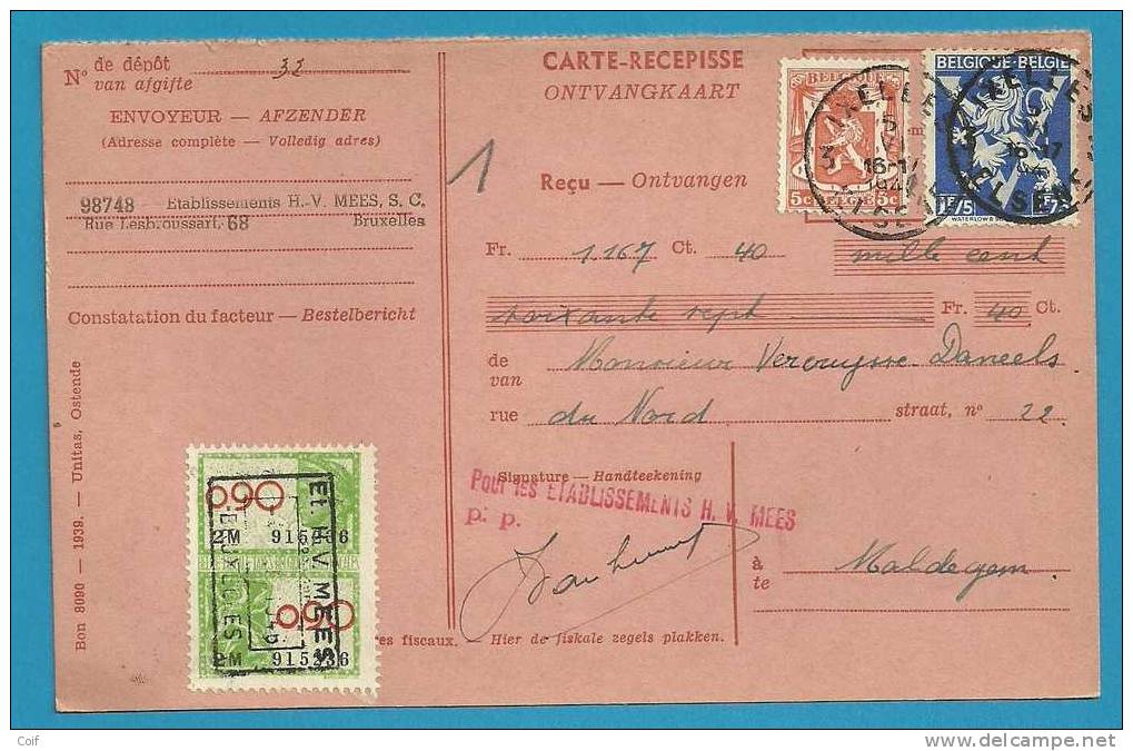 419+683 Op Ontvangkaart/Carte-récépissé Met Stempel IXELLES (met Fiscale Zegel) - Lettres & Documents