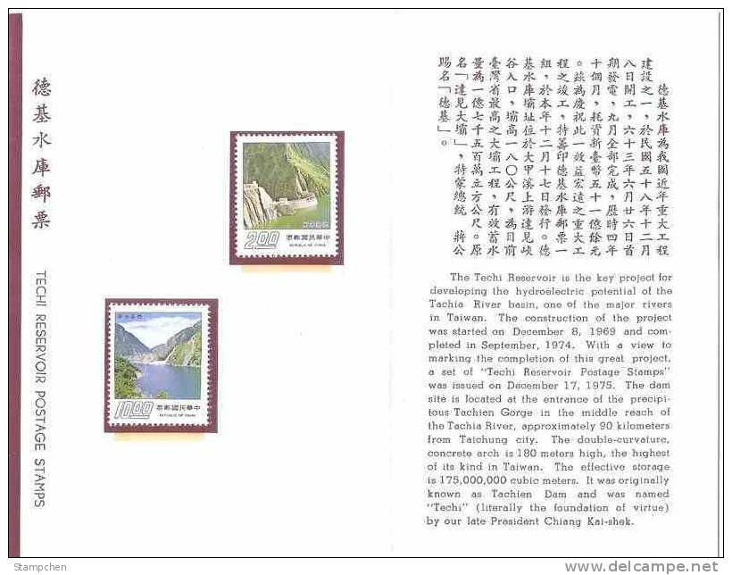 Folder Taiwan 1975 Teki Reservoir Stamps Irrigation Dam Hydraulic Power Scenery Tourism - Ongebruikt