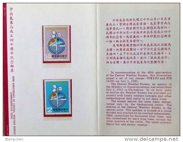 Folder Taiwan 1981 40th Anni Of Weather Bureau Stamps Meteorology Weatherglass Meteorological - Nuovi