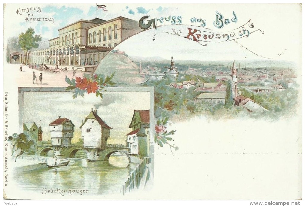 AK Bad Kreuznach Mehrbild-Farblitho Kurhaus Brückenhäuser ~1900/ #24 - Bad Kreuznach