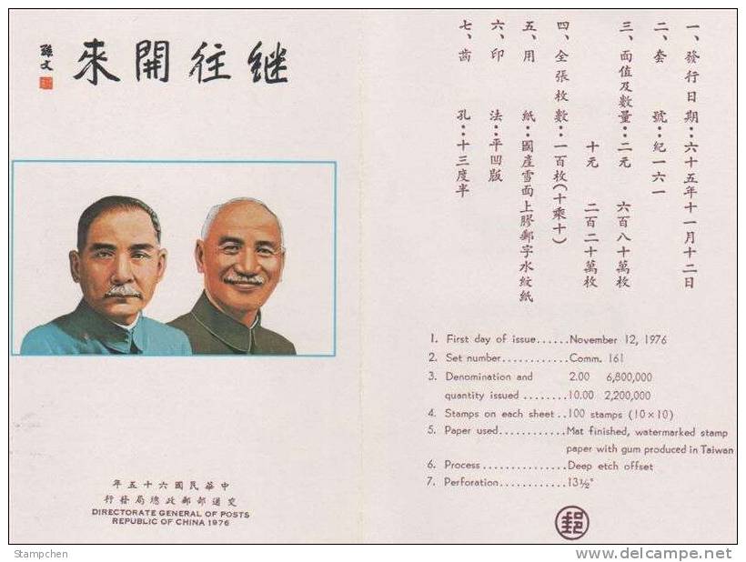 Folder Taiwan 1976 Congress Of Kuomintang Stamps KMT National Flag CKS SYS Famous - Unused Stamps