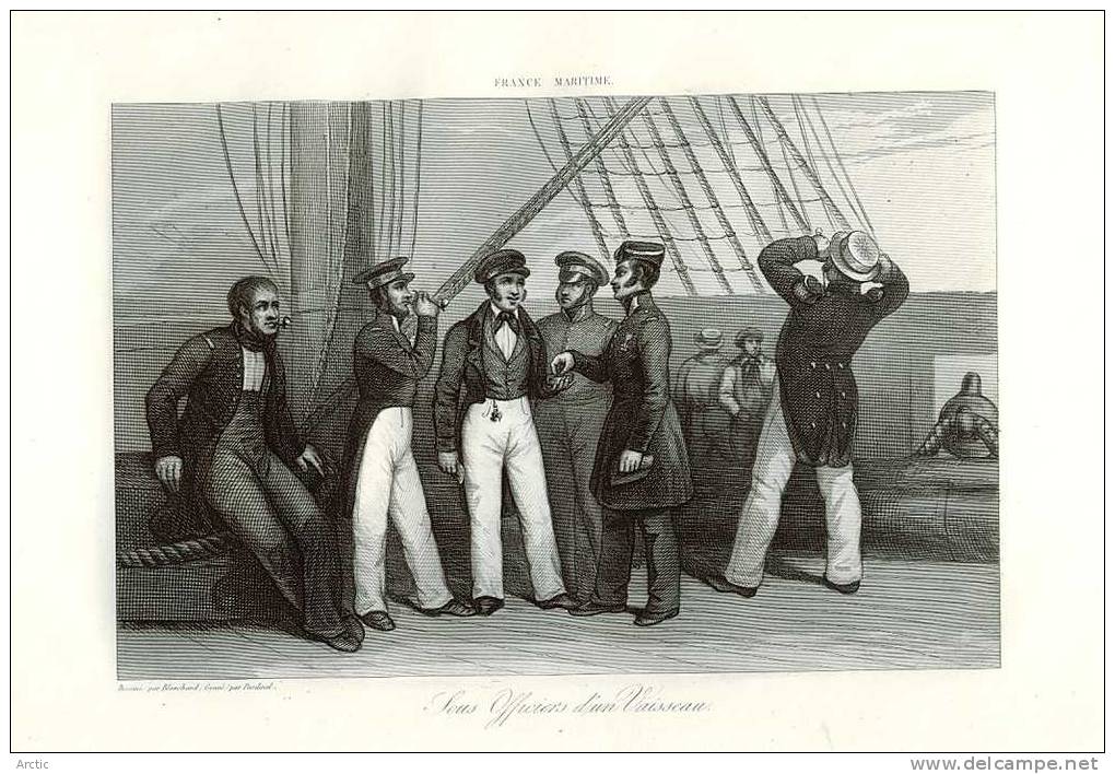 Eaux Forte Issue De France Maritime  Sous Officiers D'un Vaisseau Par Blanchard Gravé Par Pradinel - Artis Historia