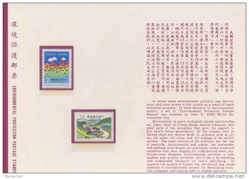 Folder Taiwan 1979 Environmental Protection Stamps Cartoon Mount River Clouds - Neufs