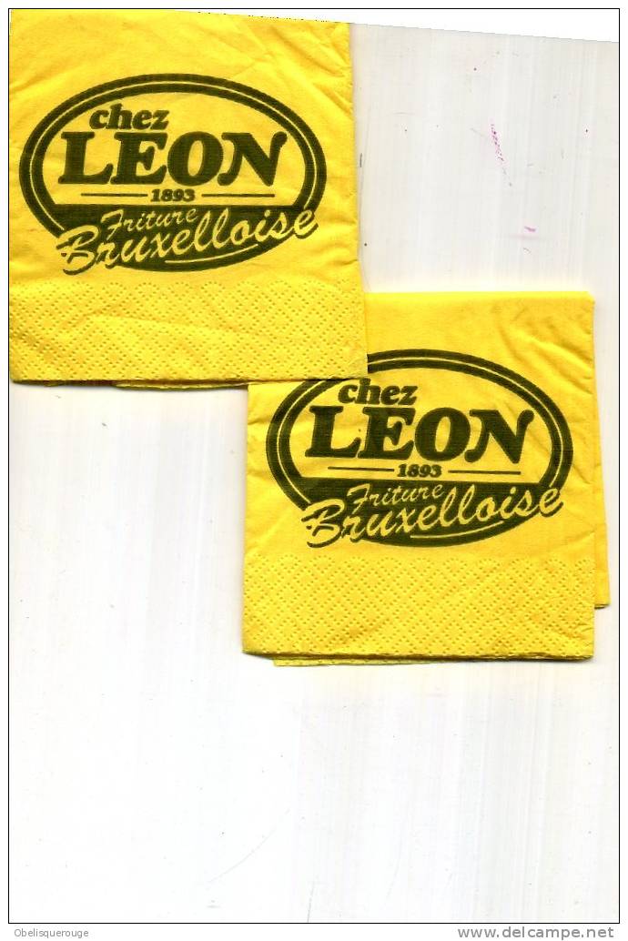 2 SERVIETTES LEON DE BRUXELLES FRITURE BRUXELLOISE 1893 - Company Logo Napkins