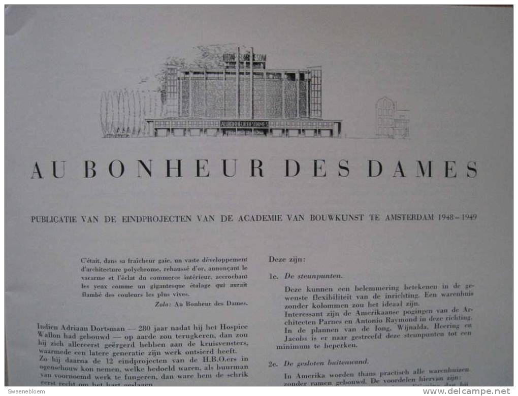 NL.- Au Bonheur Des Dames. -Publicatie V D Eindprojecten V.d. Academie Bouwkunst Amsterdam 1948-1949. 3 Scans - Autres & Non Classés