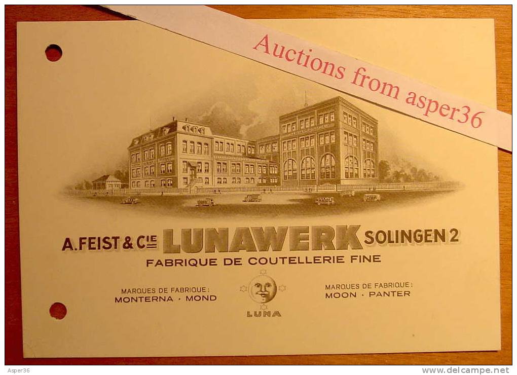 Carte "Fabrique De Coutellerie, A. Feist & Cie, Lunawerk Solingen" - Sammlungen