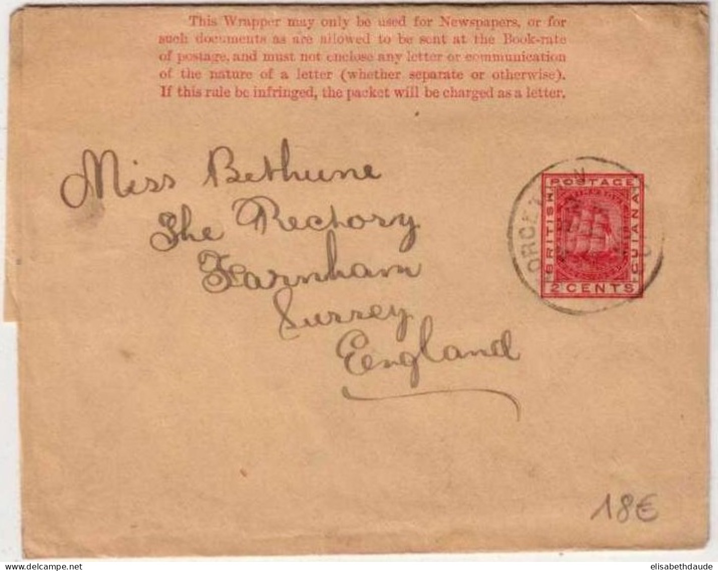 BRITISH GUIANA - 1900 - LETTRE  BANDE JOURNAL (ENTIER POSTAL) Pour L'ANGLETERRE (SURREY) - - Guyane Britannique (...-1966)