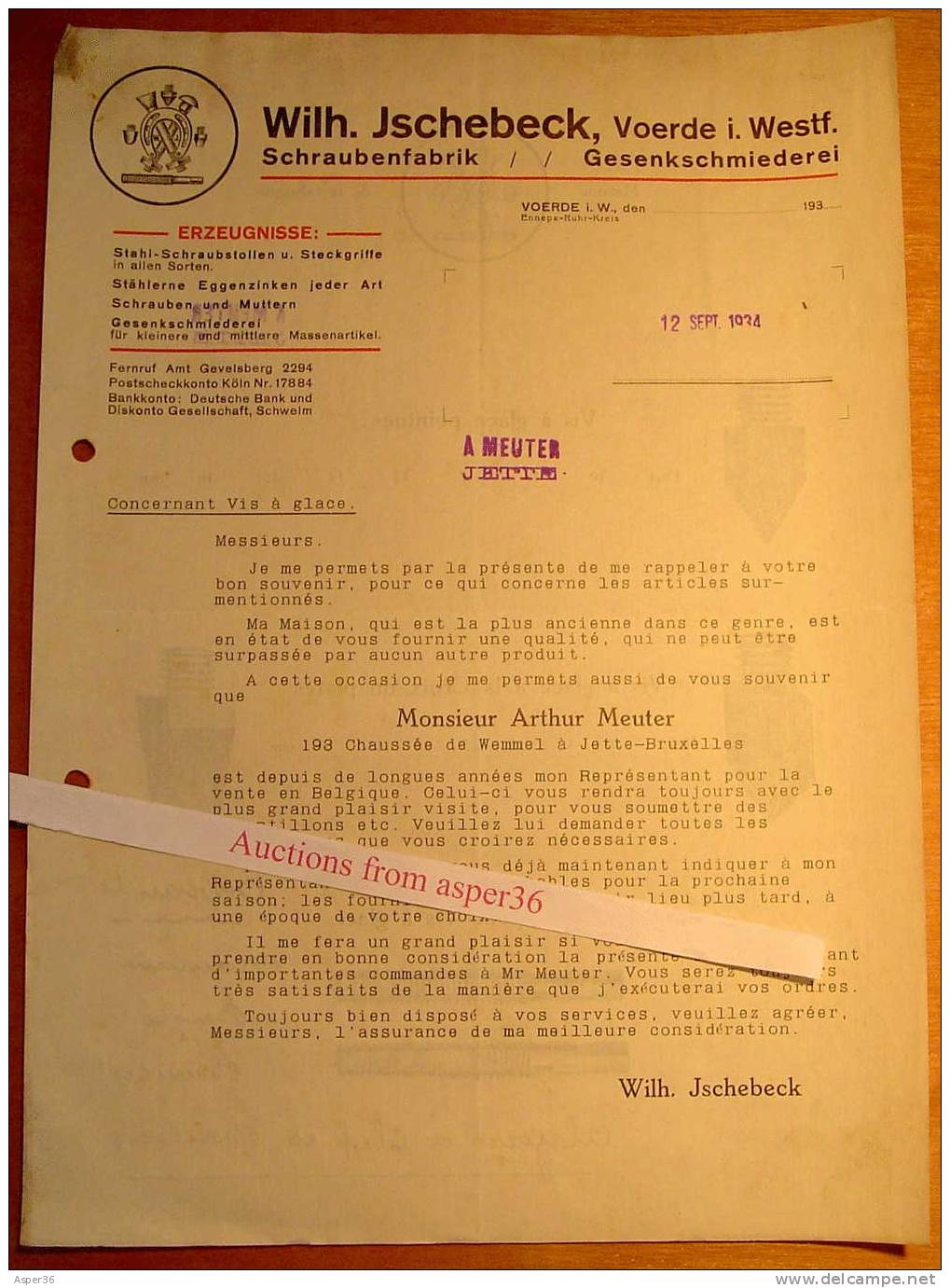 Schraubenfabrik, Wilh. Jschebeck, Voerde I. Westf. 1934 - Andere & Zonder Classificatie