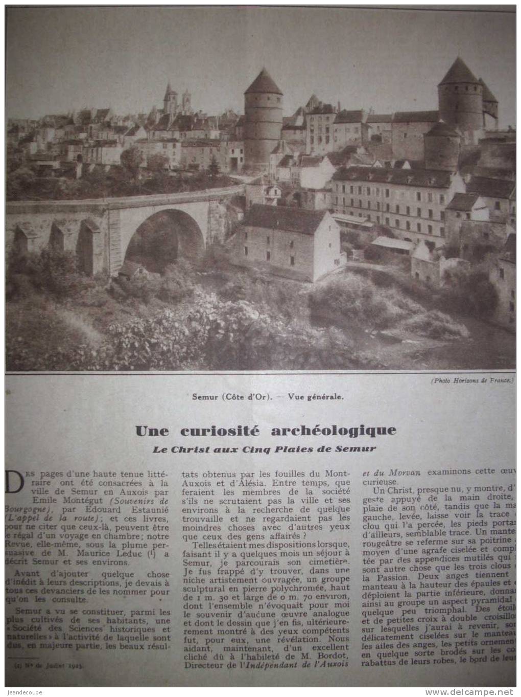 ARTICLE-REGIONNALISME- Cote D'Or -  Semur  - Le Christ Aux 5 Plaies - 2 Pages- 1931 - Historical Documents