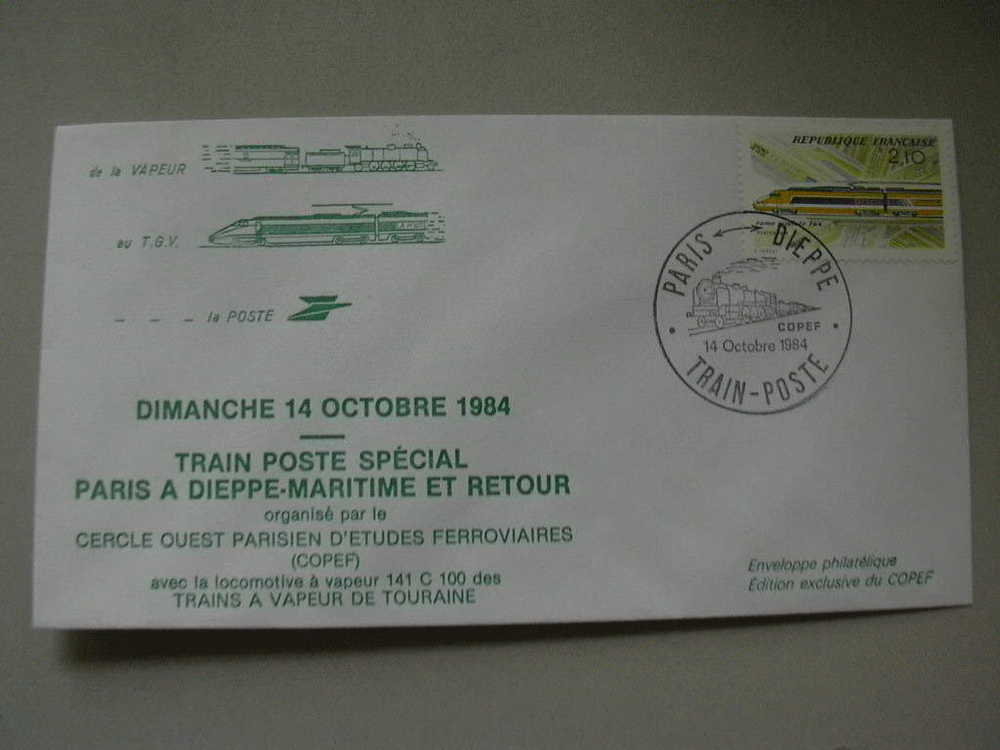 TRAIN POSTE  PARIS DIEPPE  TGV 1984 - Trains