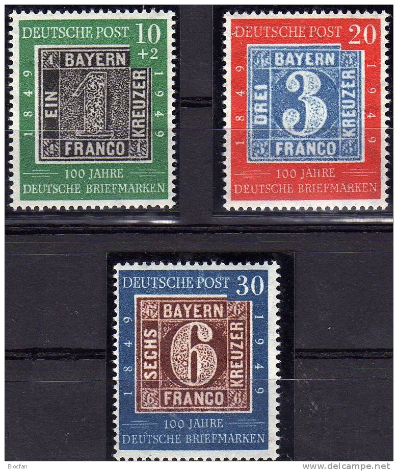 100 Jahre Briefmarken 1949 BRD 113/5 ** 100€ Stamp On Stamp Bayern Mi.1 Bis 4 Schwarze Einser Blaue 3 Kreuzer Of Germany - Stamps On Stamps